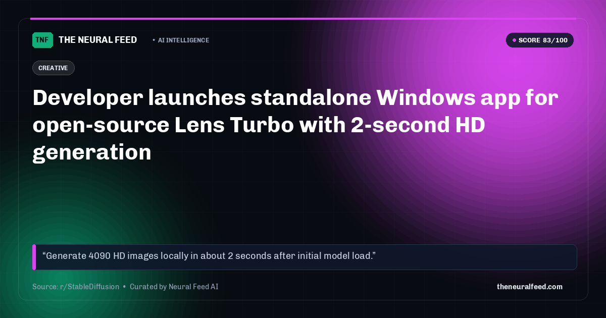 Developer launches standalone Windows app for open-source Lens Turbo with 2-second HD generation