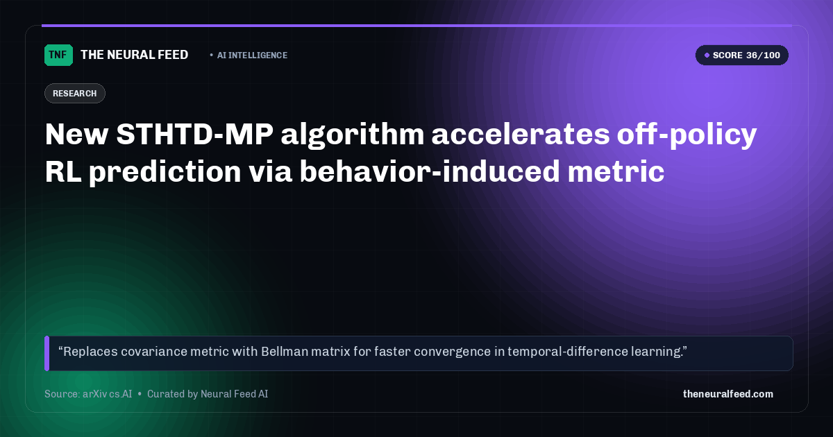 New STHTD-MP algorithm accelerates off-policy RL prediction via behavior-induced metric
