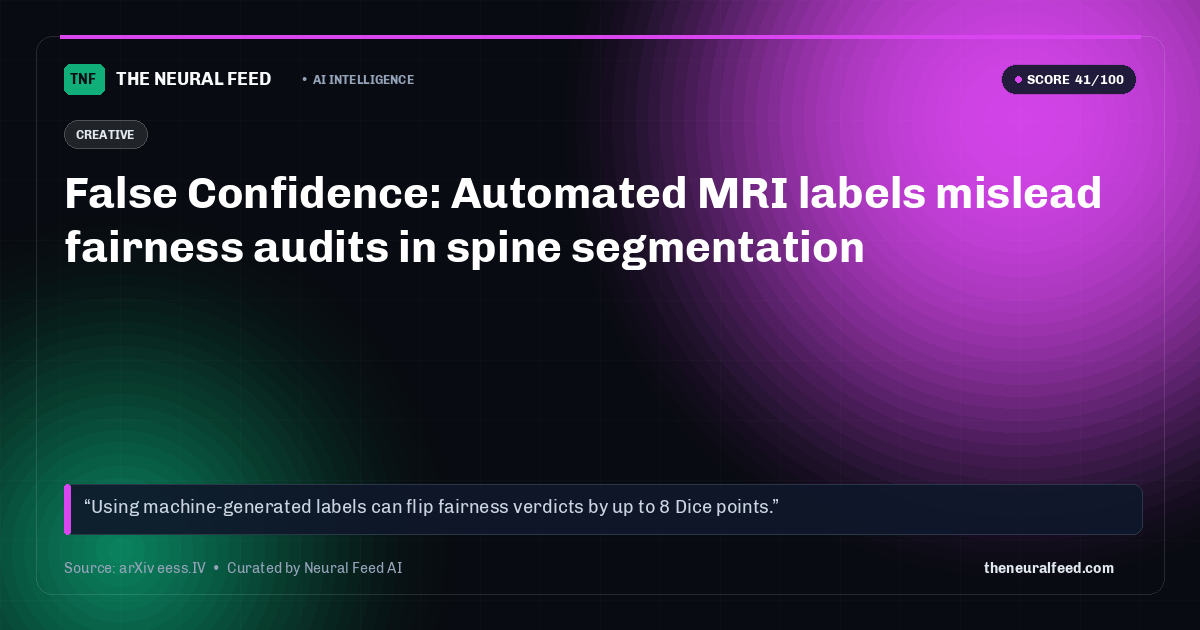 False Confidence: Automated MRI labels mislead fairness audits in spine segmentation