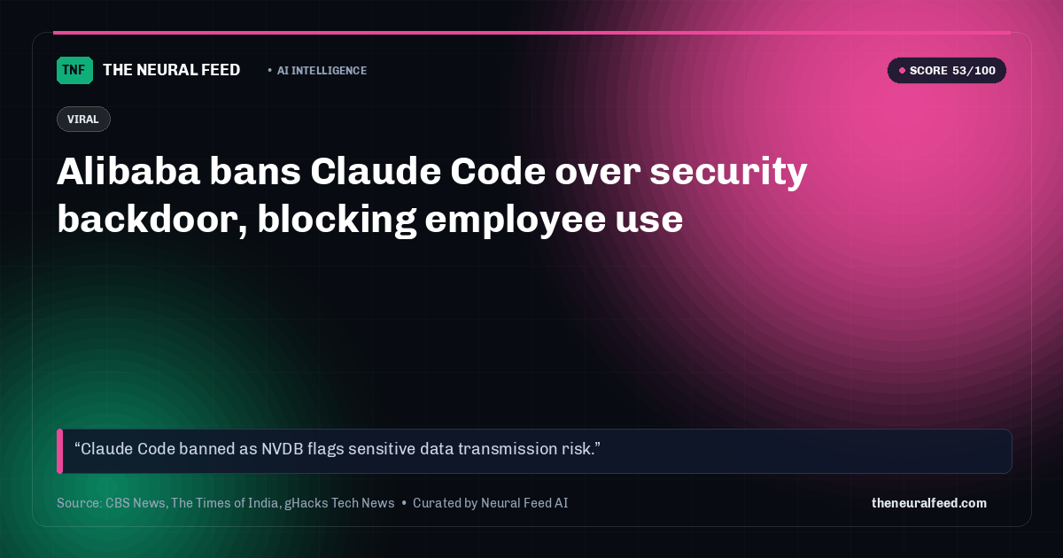 Alibaba bans Claude Code over security backdoor, blocking employee use