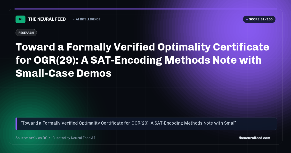 Toward a Formally Verified Optimality Certificate for OGR(29): A SAT-Encoding Methods Note with Small-Case Demos