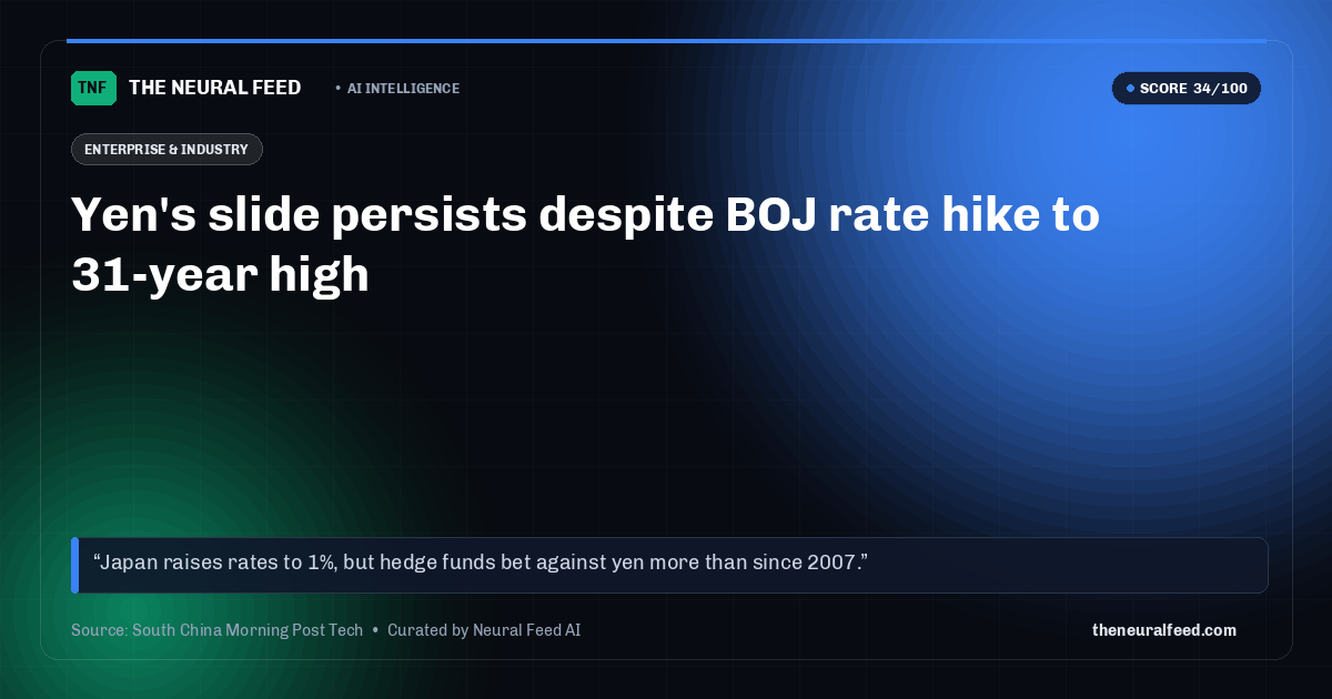Yen's slide persists despite BOJ rate hike to 31-year high