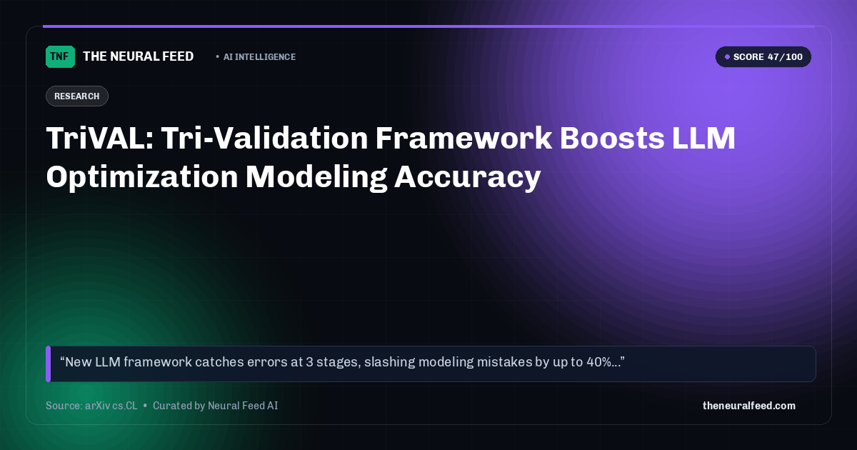 TriVAL: Tri-Validation Framework Boosts LLM Optimization Modeling Accuracy