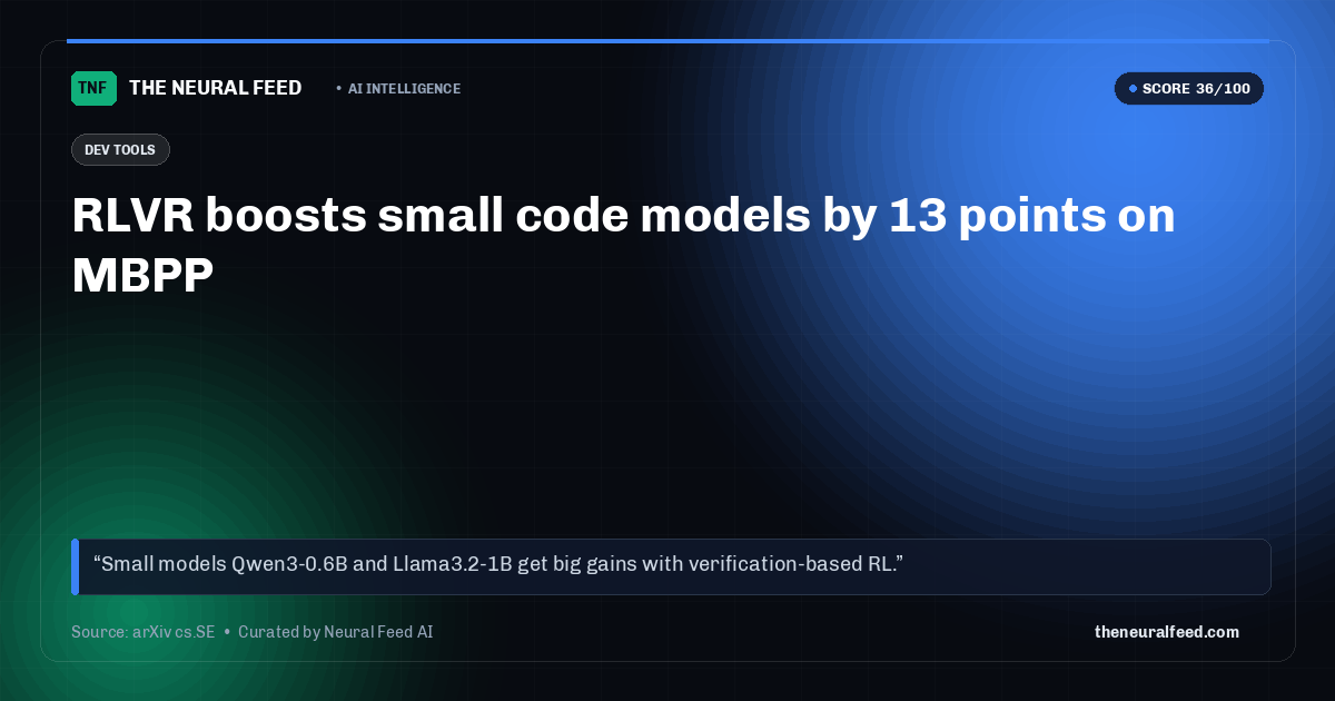 RLVR boosts small code models by 13 points on MBPP