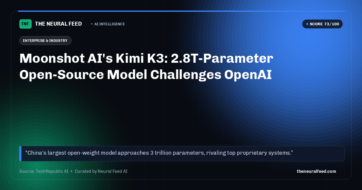 Moonshot AI's Kimi K3: 2.8T-Parameter Open-Source Model Challenges OpenAI