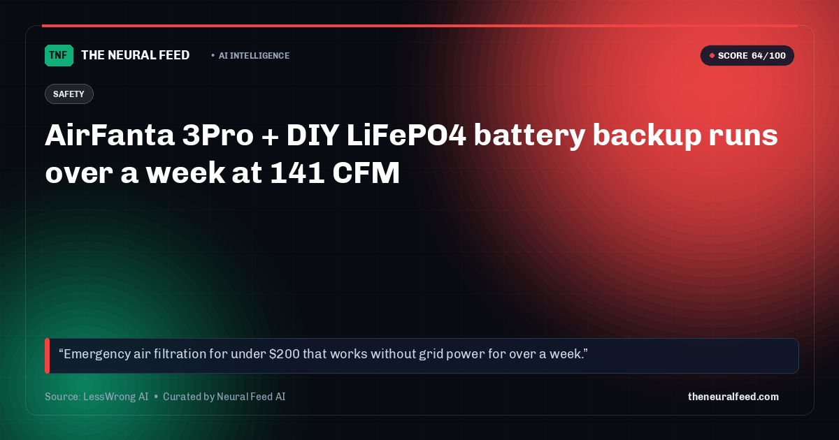 AirFanta 3Pro + DIY LiFePO4 battery backup runs over a week at 141 CFM