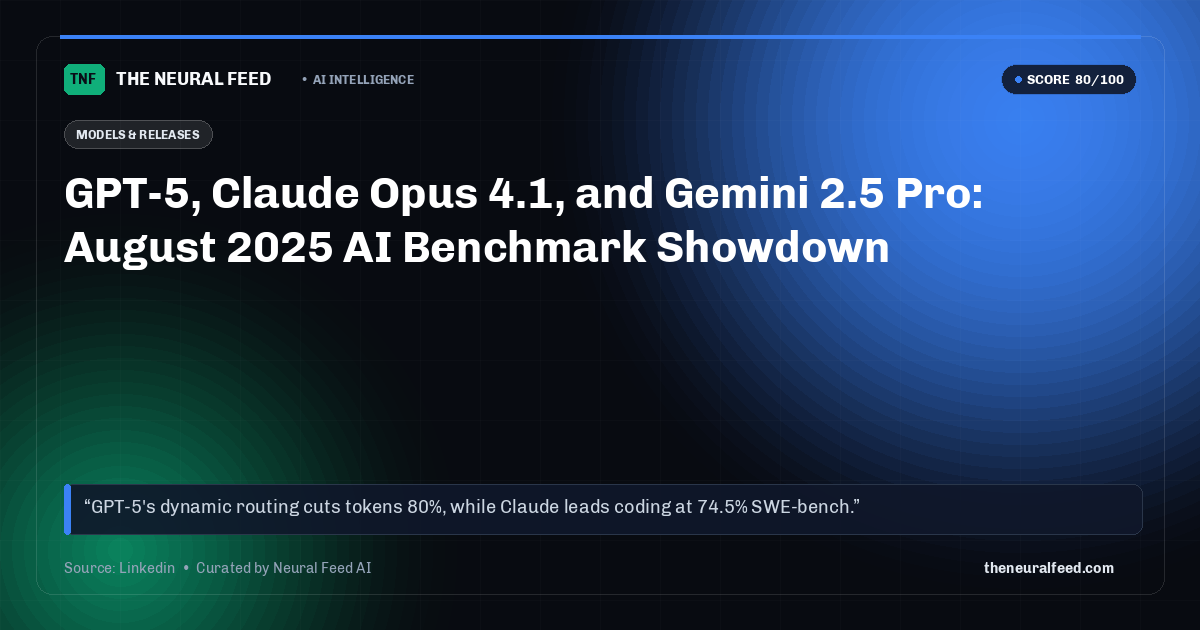 GPT-5, Claude Opus 4.1, and Gemini 2.5 Pro: August 2025 AI Benchmark Showdown