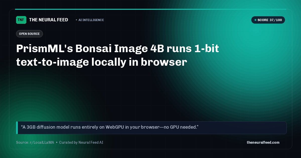 PrismML's Bonsai Image 4B runs 1-bit text-to-image locally in browser