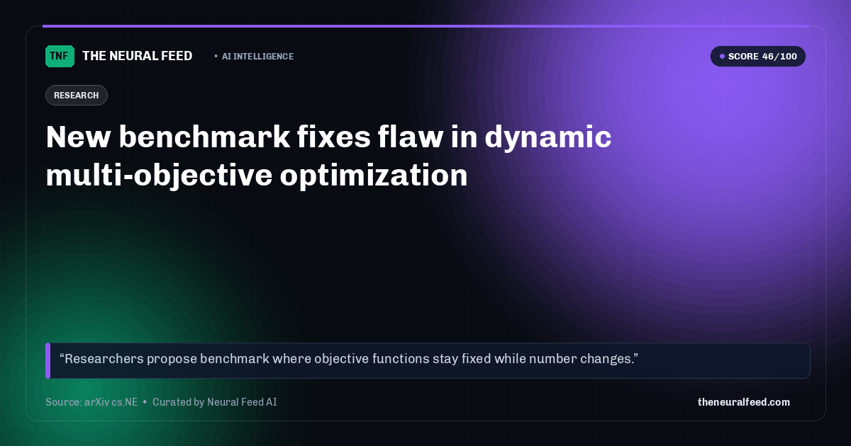 New benchmark fixes flaw in dynamic multi-objective optimization