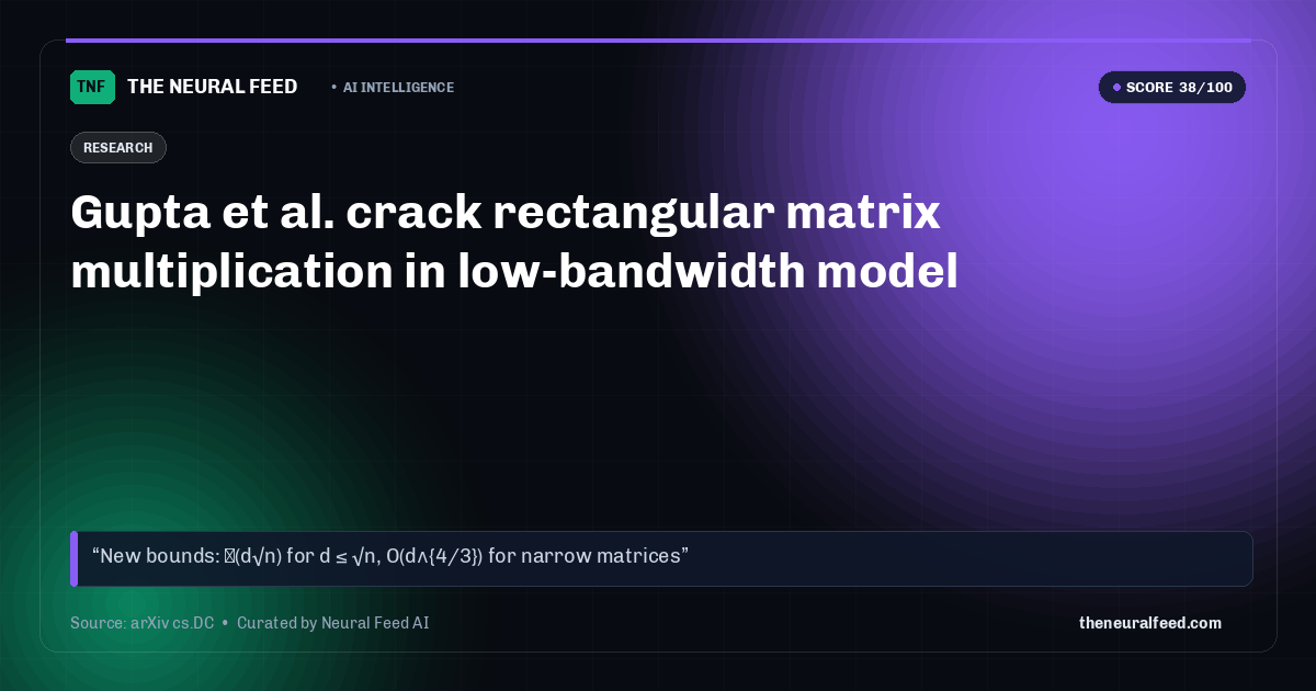 Gupta et al. crack rectangular matrix multiplication in low-bandwidth model