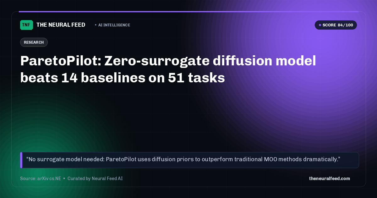 ParetoPilot: Zero-surrogate diffusion model beats 14 baselines on 51 tasks