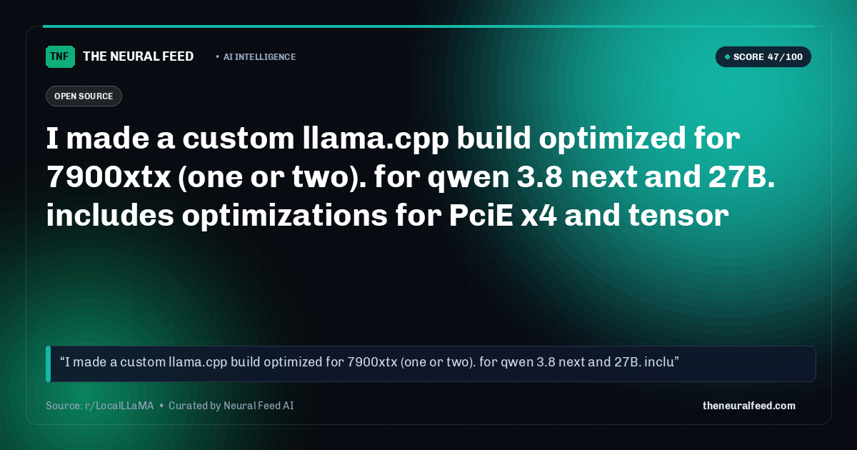 I made a custom llama.cpp build optimized for 7900xtx (one or two). for qwen 3.8 next and 27B. includes optimizations for PciE x4 and tensor parallel. read inside! (no AI slop)