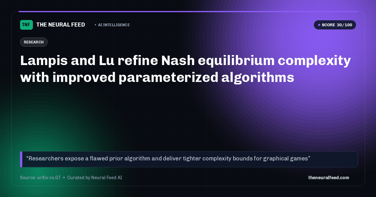 Lampis and Lu refine Nash equilibrium complexity with improved parameterized algorithms