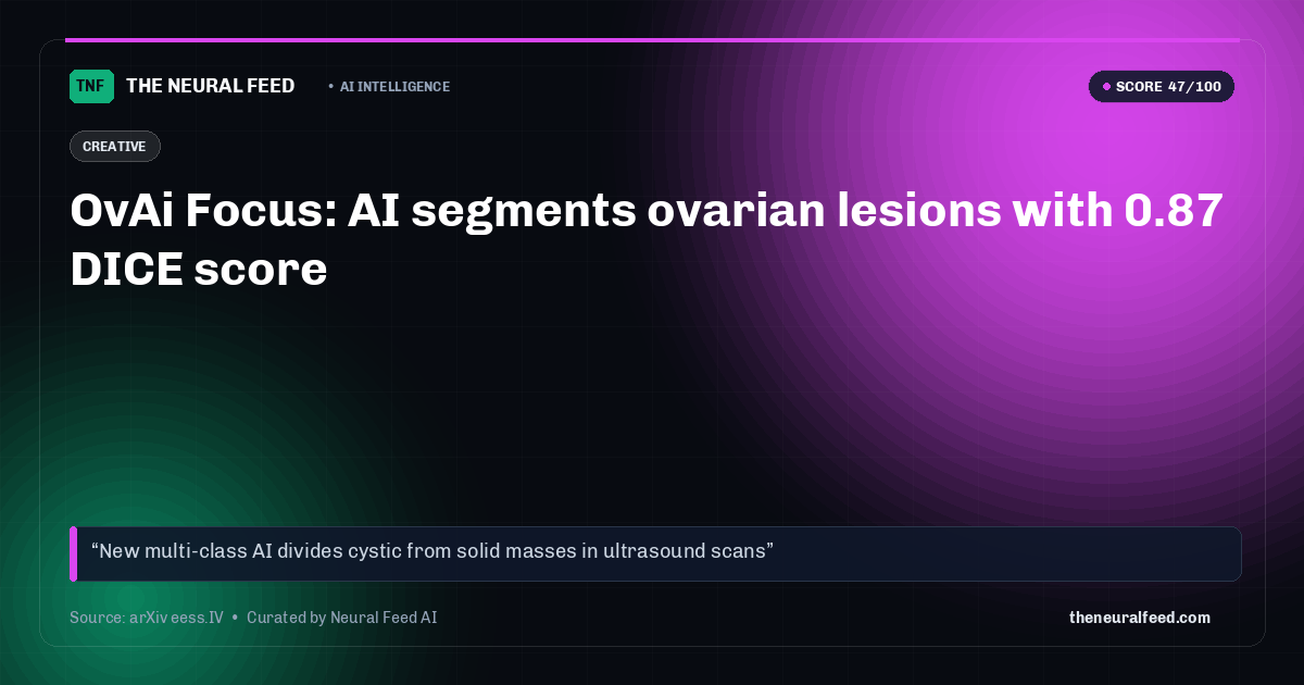 OvAi Focus: AI segments ovarian lesions with 0.87 DICE score
