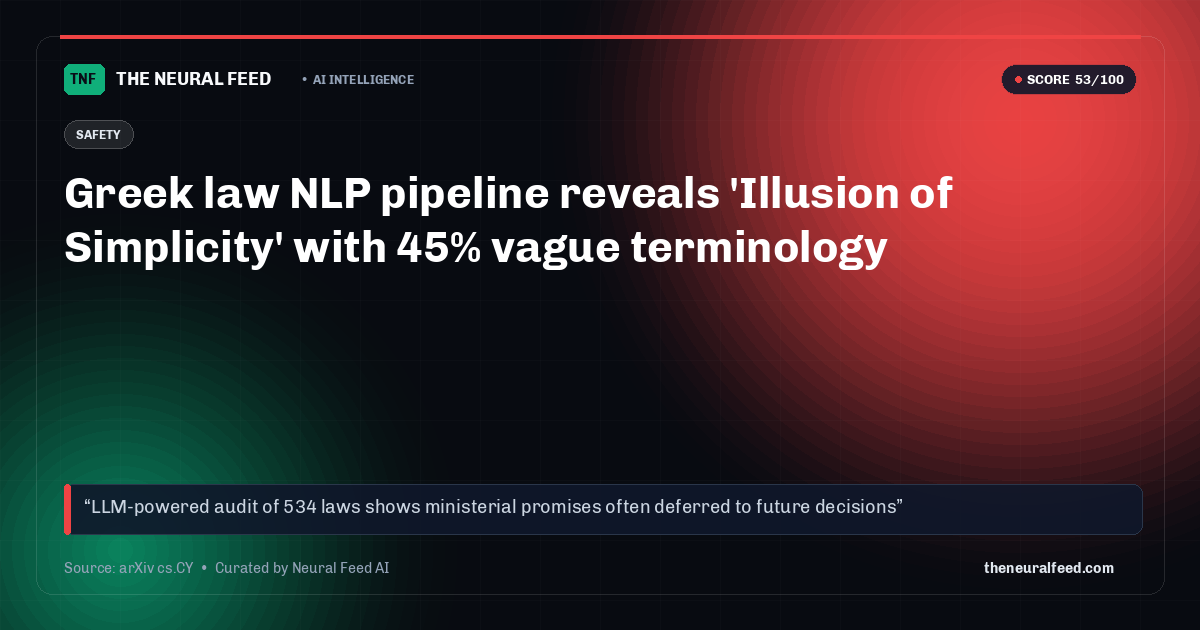 Greek law NLP pipeline reveals 'Illusion of Simplicity' with 45% vague terminology