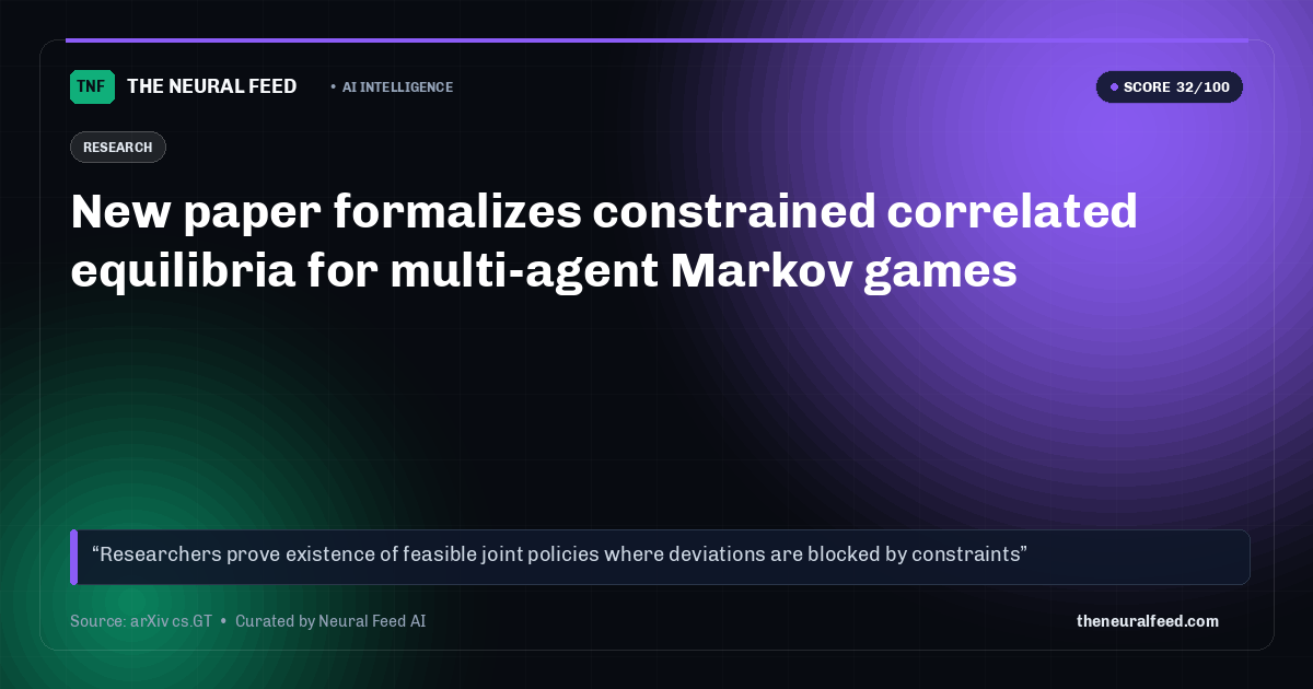 New paper formalizes constrained correlated equilibria for multi-agent Markov games