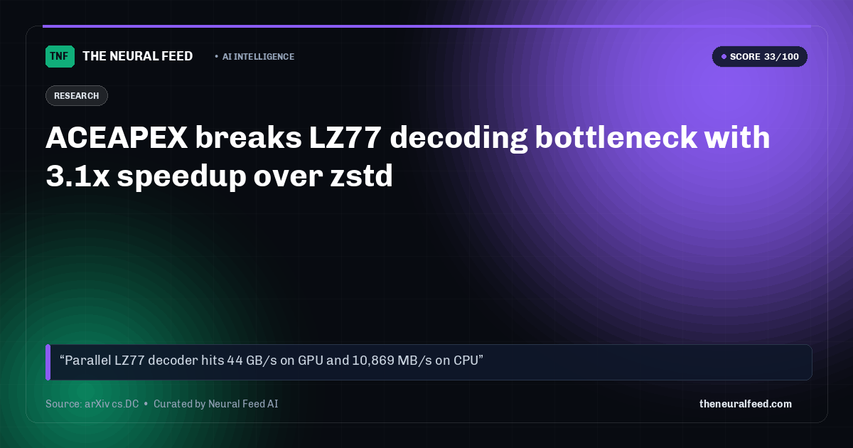 ACEAPEX breaks LZ77 decoding bottleneck with 3.1x speedup over zstd