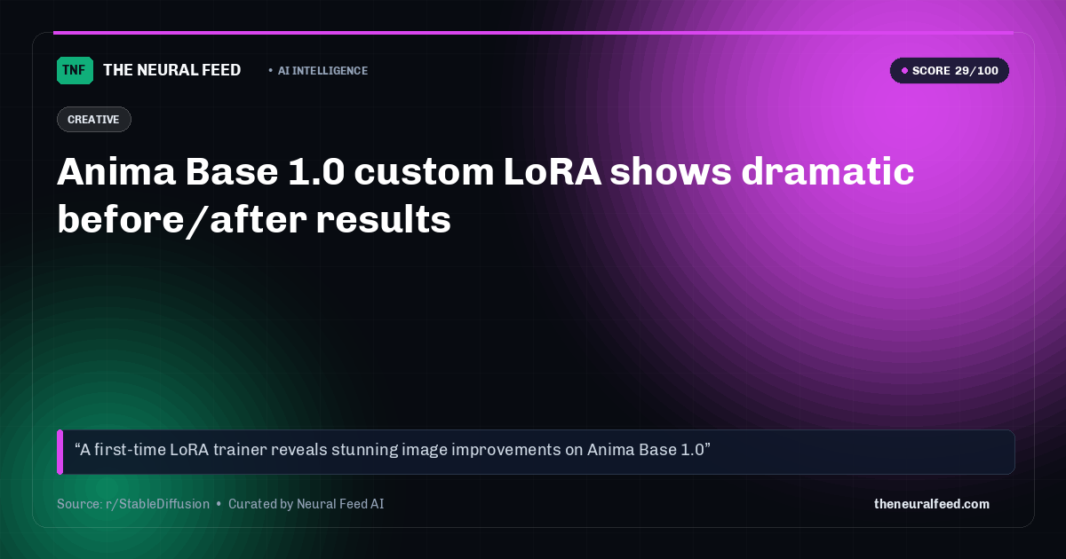 Anima Base 1.0 custom LoRA shows dramatic before/after results