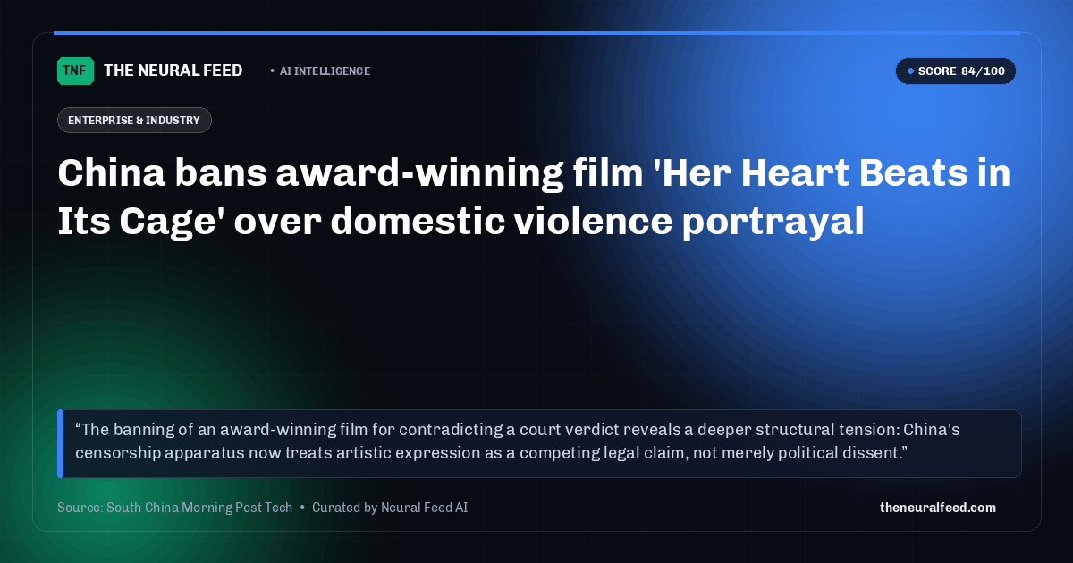 China bans award-winning film 'Her Heart Beats in Its Cage' over domestic violence portrayal