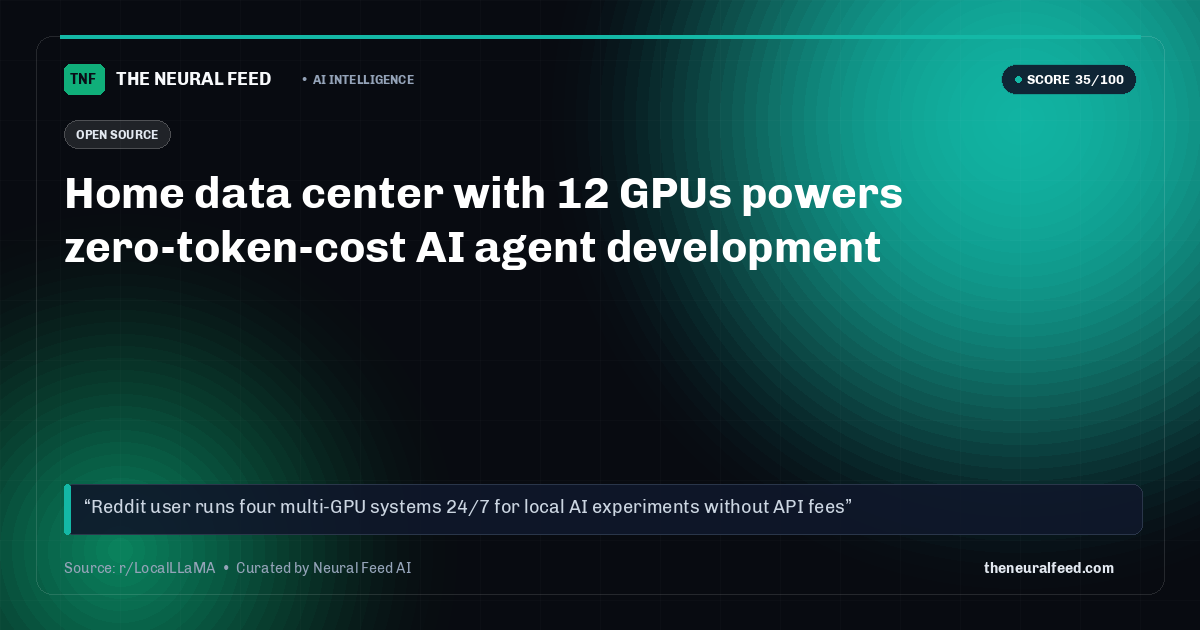 Home data center with 12 GPUs powers zero-token-cost AI agent development