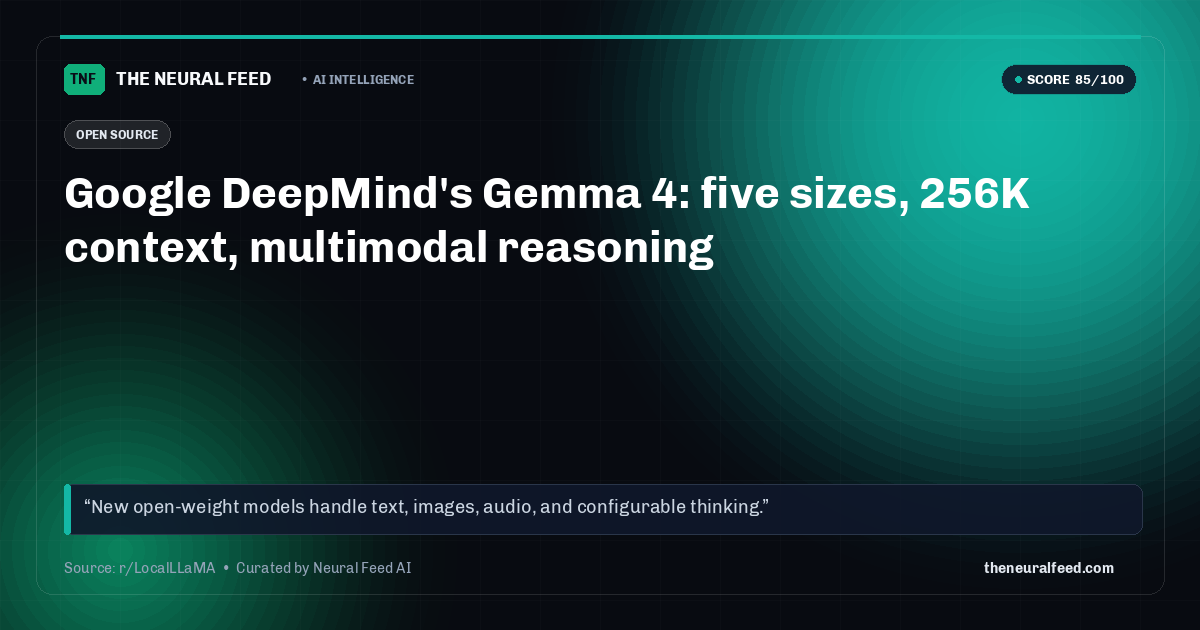 Google DeepMind's Gemma 4: five sizes, 256K context, multimodal reasoning