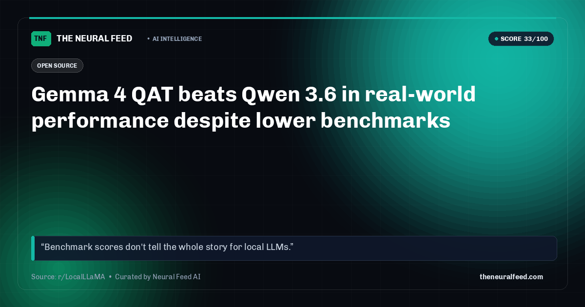 Gemma 4 QAT beats Qwen 3.6 in real-world performance despite lower benchmarks