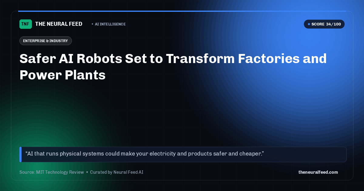 Safer AI Robots Set to Transform Factories and Power Plants