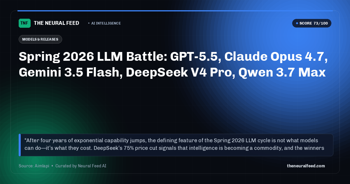 Spring 2026 LLM Battle: GPT-5.5, Claude Opus 4.7, Gemini 3.5 Flash, DeepSeek V4 Pro, Qwen 3.7 Max