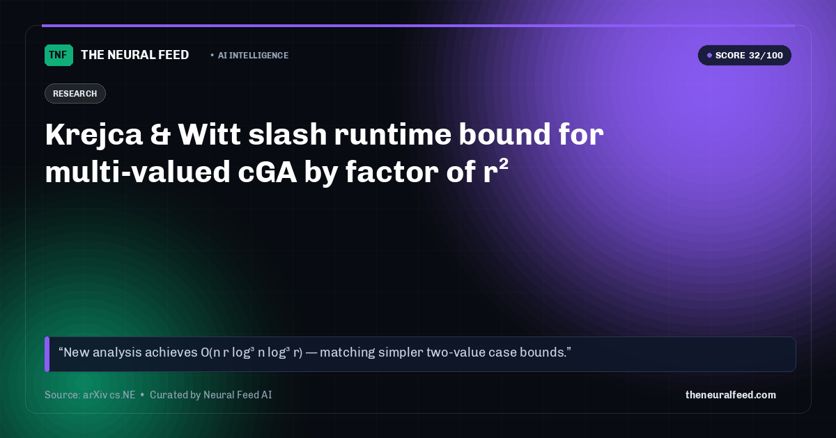Krejca & Witt slash runtime bound for multi-valued cGA by factor of r²