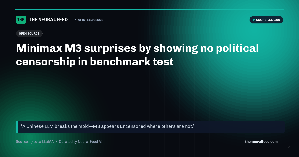 Minimax M3 surprises by showing no political censorship in benchmark test