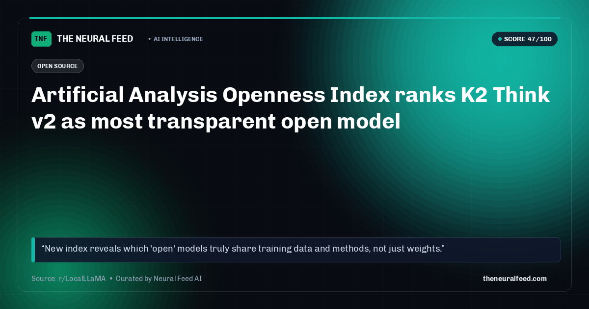 Artificial Analysis Openness Index ranks K2 Think v2 as most transparent open model
