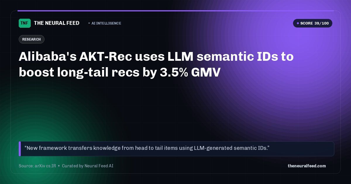 Alibaba's AKT-Rec uses LLM semantic IDs to boost long-tail recs by 3.5% GMV