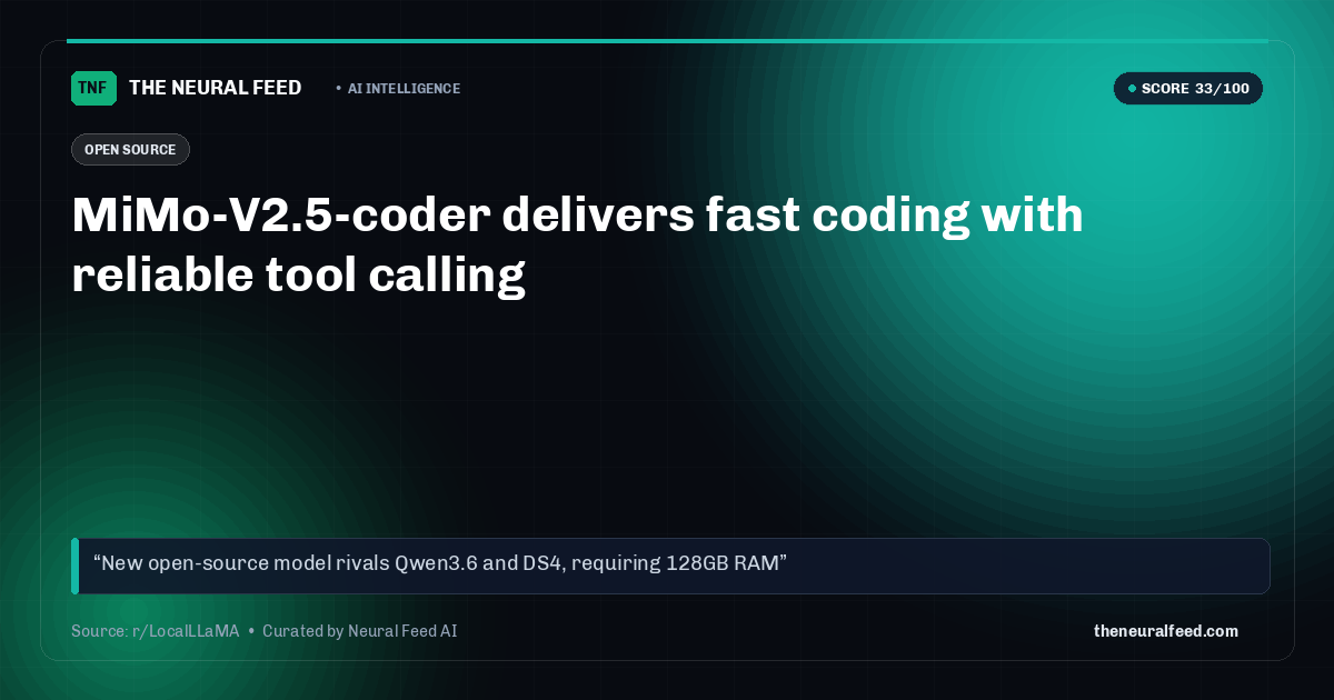 MiMo-V2.5-coder delivers fast coding with reliable tool calling
