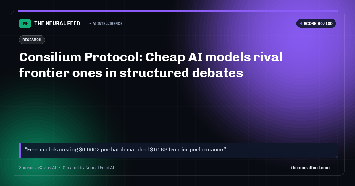 Consilium Protocol: Cheap AI models rival frontier ones in structured debates