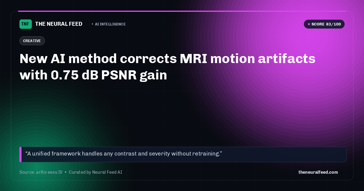 New AI method corrects MRI motion artifacts with 0.75 dB PSNR gain