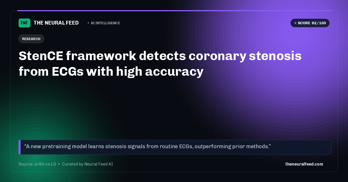 StenCE framework detects coronary stenosis from ECGs with high accuracy