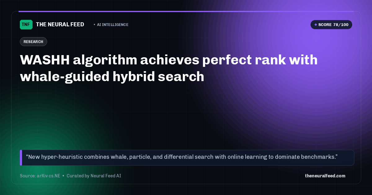 WASHH algorithm achieves perfect rank with whale-guided hybrid search