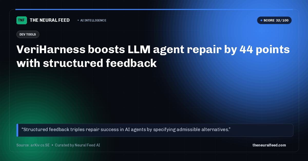 VeriHarness boosts LLM agent repair by 44 points with structured feedback