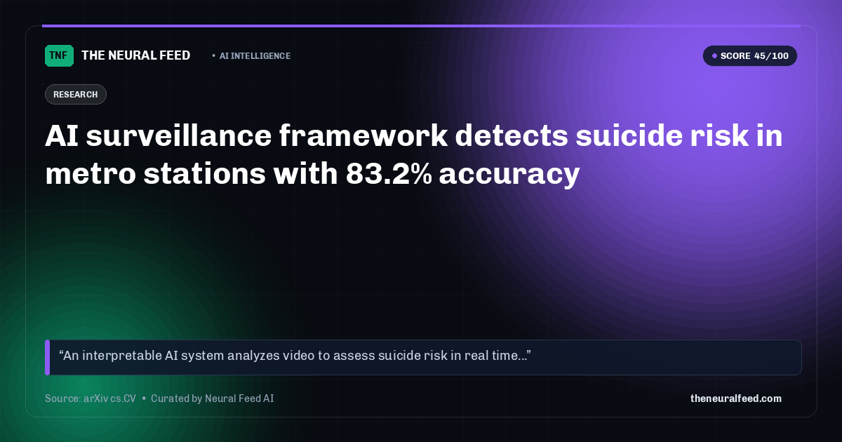 AI surveillance framework detects suicide risk in metro stations with 83.2% accuracy
