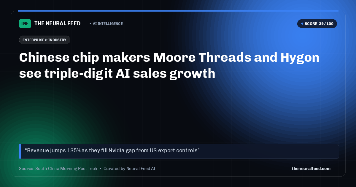 Chinese chip makers Moore Threads and Hygon see triple-digit AI sales growth
