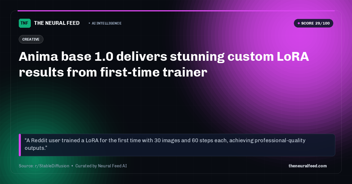 Anima base 1.0 delivers stunning custom LoRA results from first-time trainer