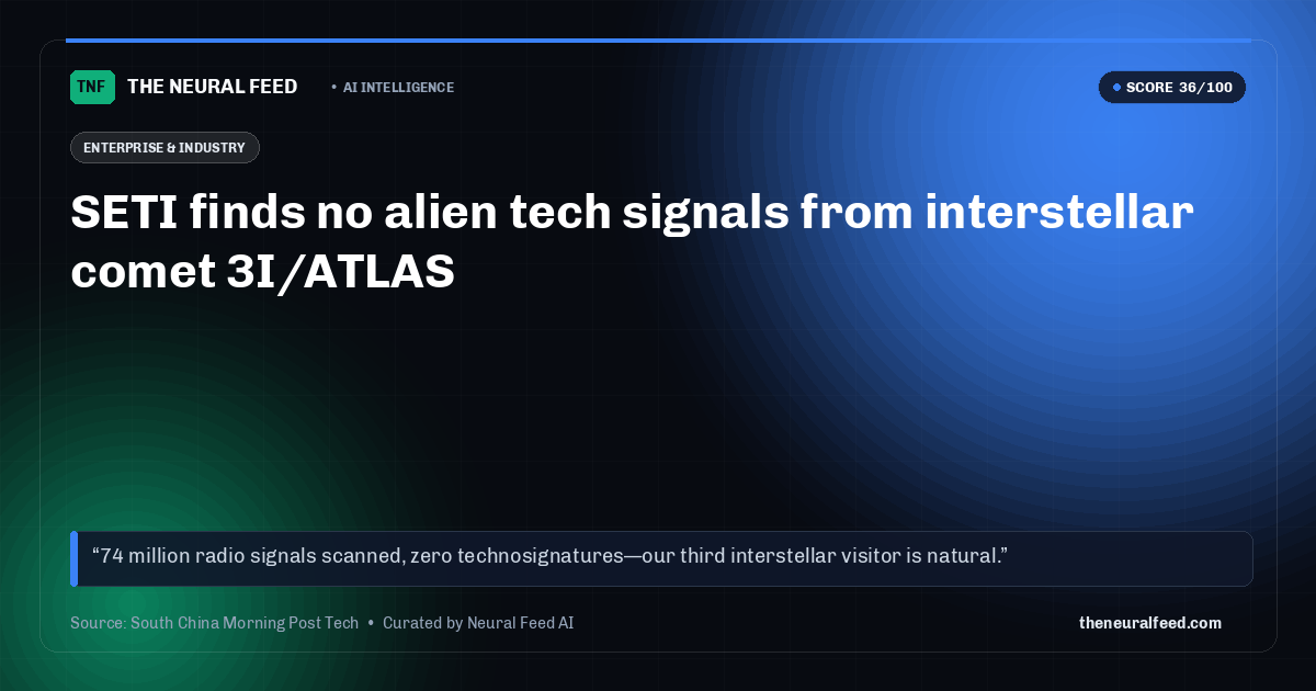 SETI finds no alien tech signals from interstellar comet 3I/ATLAS