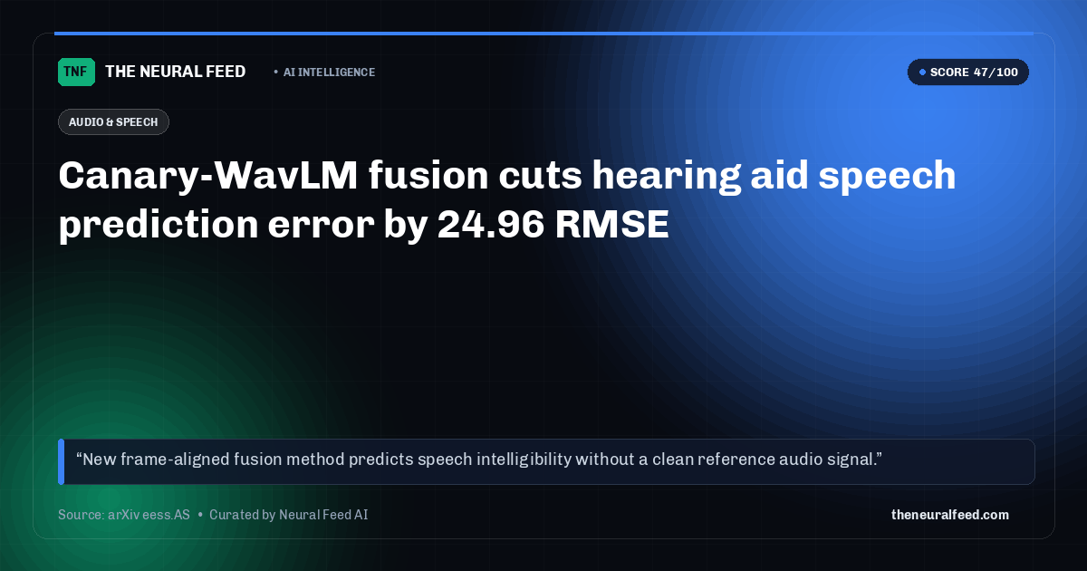 Canary-WavLM fusion cuts hearing aid speech prediction error by 24.96 RMSE