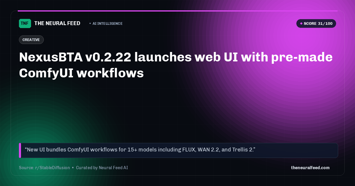 NexusBTA v0.2.22 launches web UI with pre-made ComfyUI workflows