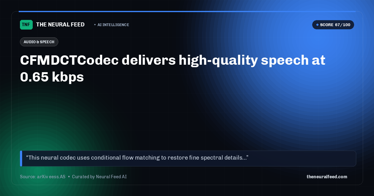 CFMDCTCodec delivers high-quality speech at 0.65 kbps