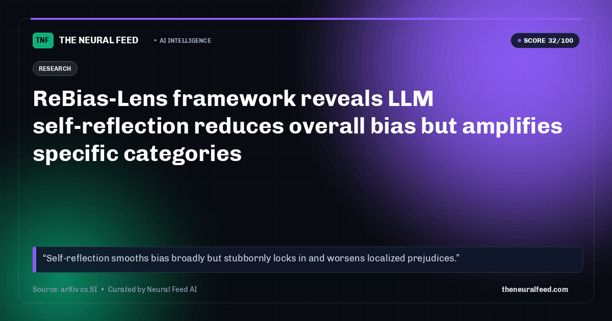 ReBias-Lens framework reveals LLM self-reflection reduces overall bias but amplifies specific categories