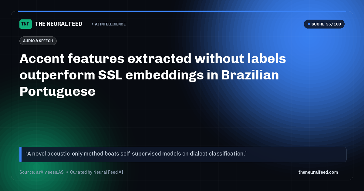 Accent features extracted without labels outperform SSL embeddings in Brazilian Portuguese