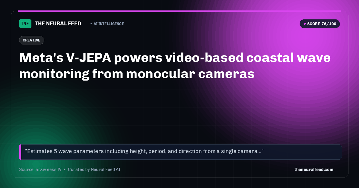 Meta's V-JEPA powers video-based coastal wave monitoring from monocular cameras