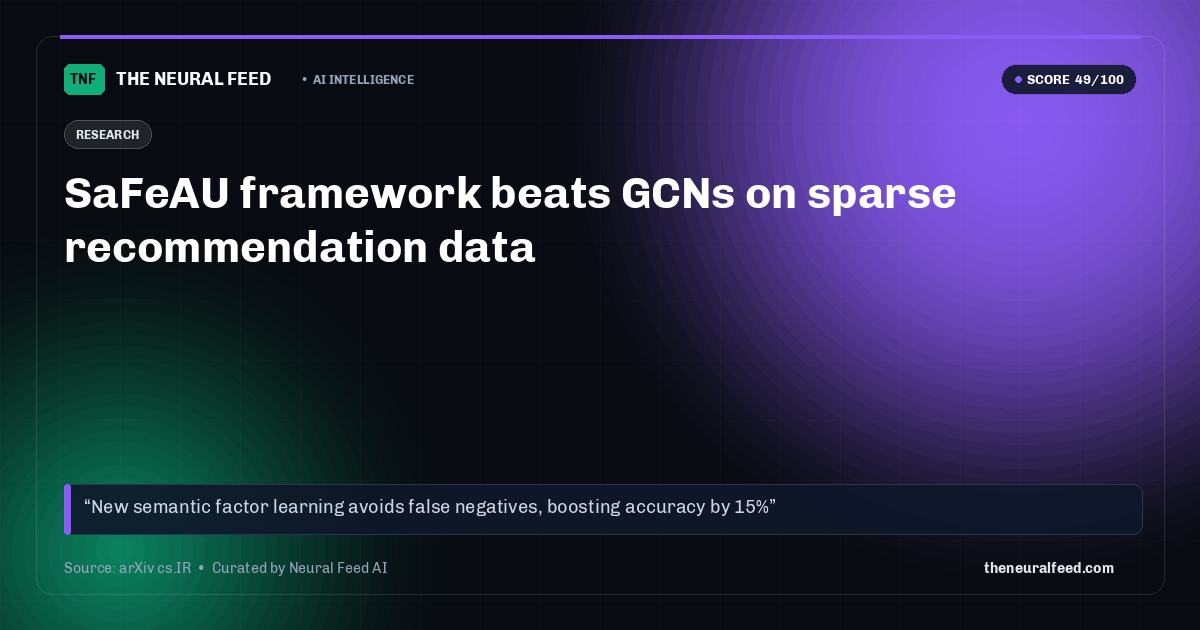 SaFeAU framework beats GCNs on sparse recommendation data