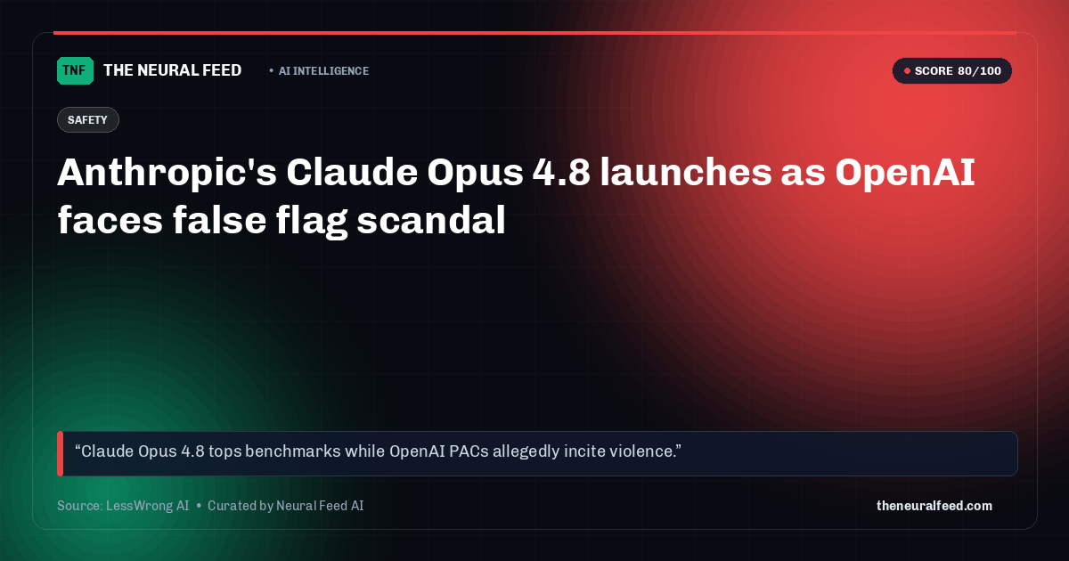 Anthropic's Claude Opus 4.8 launches as OpenAI faces false flag scandal